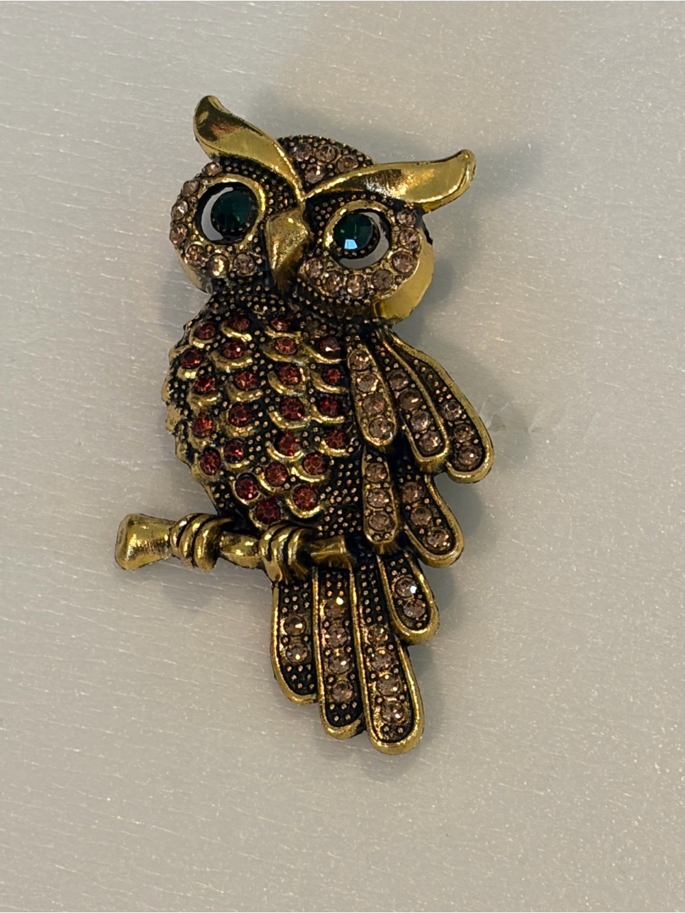 Gold Tone Owl Pin Brooch 2.5 Inches